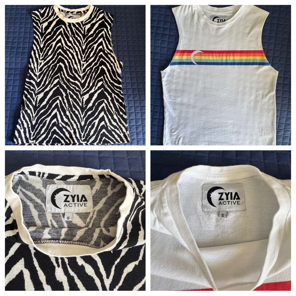 ZYIA Women’s Zebra Stripes and End of the Rainbow Tank Tops. Size Small.
